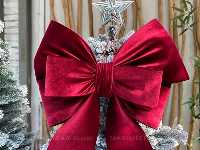 Nơ đỏ vải nhung xịn 4 cánh đuôi cá cỡ lớn [Đứng form] PK-NO-14